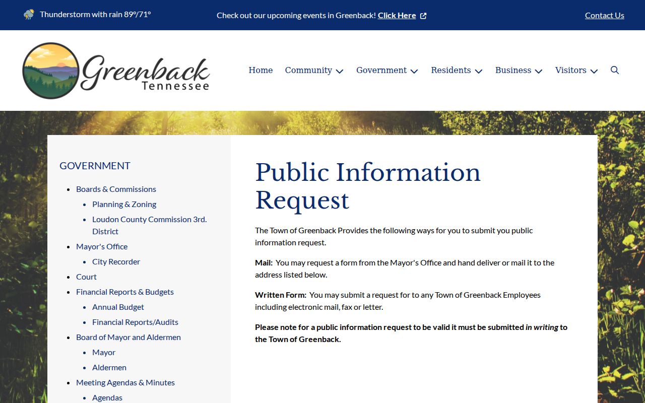 Greenback public information request instructions