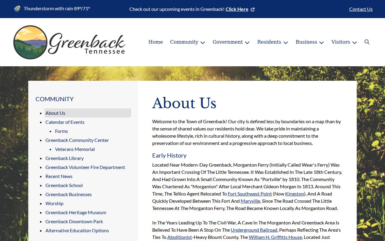 Greenback official town history page