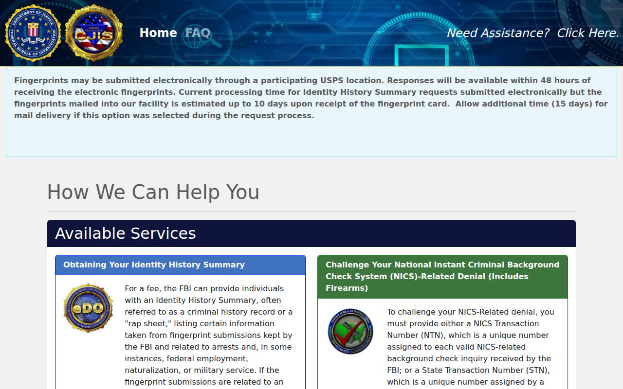 Loudon County criminal history FBI personal record request portal